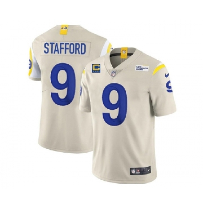 Men's Los Angeles Rams 2022 #9 Matthew Stafford Bone White With 4-star C Patch Stitched NFL Jersey