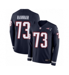 Men's Nike New England Patriots #73 John Hannah Limited Navy Blue Therma Long Sleeve NFL Jersey