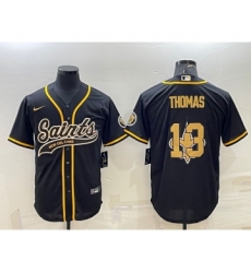Men's New Orleans Saints #13 Michael Thomas Black Team Big Logo With Patch Cool Base Stitched Baseball Jersey Men's New Orleans Saints #13 Michael Thomas Black Team Big Logo With Patch Cool Base Stitched Baseball Jersey