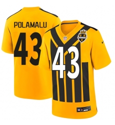 Men's Pittsburgh Steelers #43 Troy Polamalu Gold 1933 Throwback Alternate Football Stitched Game Jersey
