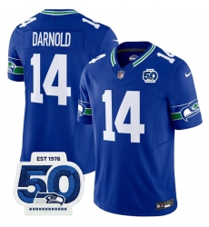 Men's Seattle Seahawks #14 Sam Darnold Royal 2025 F.U.S.E 50th Anniversary Throwback Vapor Limited Football Stitched Jersey