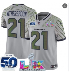 Men's Seattle Seahawks #21 Devon Witherspoon Gray 2025 F.U.S.E. Super Bowl LX And 50th Season “Rivalries” Vapor Limited Football Stitched Jersey