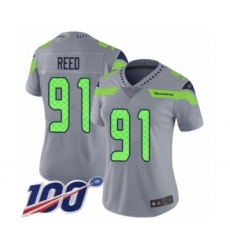 Women's Seattle Seahawks #91 Jarran Reed Limited Silver Inverted Legend 100th Season Football Jersey