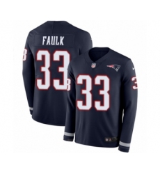 Youth Nike New England Patriots #33 Kevin Faulk Limited Navy Blue Therma Long Sleeve NFL Jersey