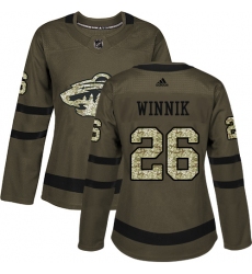 Women's Adidas Minnesota Wild #26 Daniel Winnik Authentic Green Salute to Service NHL Jersey