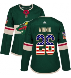 Women's Adidas Minnesota Wild #26 Daniel Winnik Authentic Green USA Flag Fashion NHL Jersey