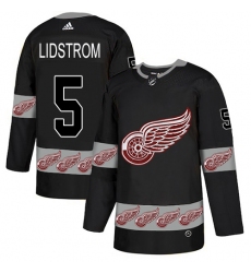 Men's Adidas Detroit Red Wings #5 Nicklas Lidstrom Authentic Black Team Logo Fashion NHL Jersey