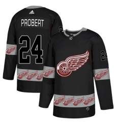 Men's Adidas Detroit Red Wings #24 Bob Probert Authentic Black Team Logo Fashion NHL Jersey