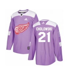 Men's Adidas Detroit Red Wings #21 Dennis Cholowski Authentic Purple Fights Cancer Practice NHL Jersey
