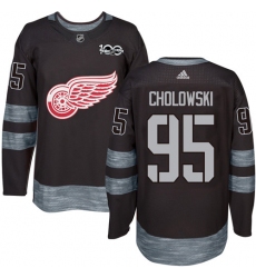 Men's Adidas Detroit Red Wings #95 Dennis Cholowski Authentic Black 1917-2017 100th Anniversary NHL Jersey
