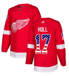 Youth Adidas Detroit Red Wings #17 Brett Hull Authentic Red USA Flag Fashion NHL Jersey
