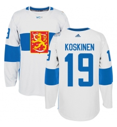 Men's Adidas Team Finland #19 Mikko Koskinen Authentic White Home 2016 World Cup of Hockey Jersey