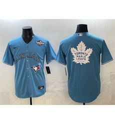 Men's Toronto Blue Jays & Leafs Blue 2025 World Series With White Leafs Logo Cool Base Stitched Baseball Jersey