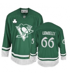 Men's Reebok Pittsburgh Penguins #66 Mario Lemieux Authentic Green St Patty's Day NHL Jersey