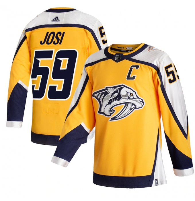 Men's Nashville Predators #59 Roman Josi adidas Yellow 2020-21 Reverse Retro Authentic Player Jersey