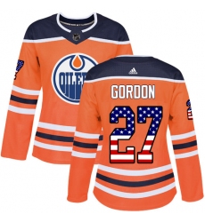 Women's Adidas Edmonton Oilers #27 Boyd Gordon Authentic Orange USA Flag Fashion NHL Jersey