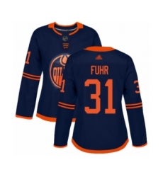 Women's Edmonton Oilers #31 Grant Fuhr Authentic Navy Blue Alternate Hockey Jersey