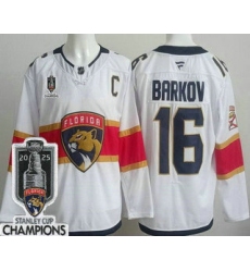 Men's Florida Panthers #16 Aleksander Barkov White 2025 Stanley Cup Champions Authentic Jersey