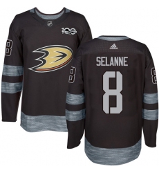 Men's Adidas Anaheim Ducks #8 Teemu Selanne Premier Black 1917-2017 100th Anniversary NHL Jersey