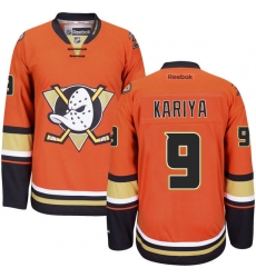 Men's Reebok Anaheim Ducks #9 Paul Kariya Premier Orange Third NHL Jersey