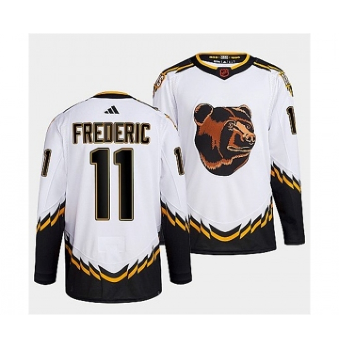 Men's Boston Bruins #11 Trent Frederic 2022 White Reverse Retro Stitched Jersey