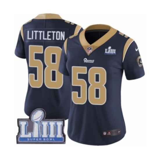 Women's Nike Los Angeles Rams #58 Cory Littleton Navy Blue Team Color Vapor Untouchable Limited Player Super Bowl LIII Bound NFL Jersey
