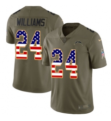 Youth Nike Los Angeles Chargers #24 Trevor Williams Limited Olive/USA Flag 2017 Salute to Service NFL Jersey