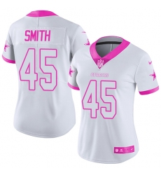 Women's Nike Dallas Cowboys #45 Rod Smith Limited White/Pink Rush Fashion NFL Jersey