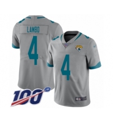 Men's Jacksonville Jaguars #4 Josh Lambo Silver Inverted Legend Limited 100th Season Football Jersey