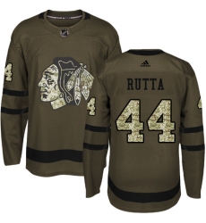 Men's Adidas Chicago Blackhawks #44 Jan Rutta Authentic Green Salute to Service NHL Jersey