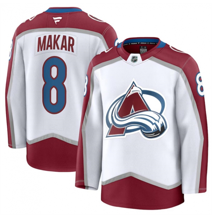 Men's Colorado Avalanche #8 Cale Makar White 2024-25 Away Stitched Jersey