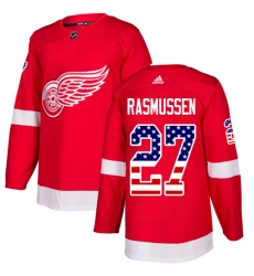 Men's Adidas Detroit Red Wings #27 Michael Rasmussen Authentic Red USA Flag Fashion NHL Jersey