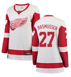 Women's Detroit Red Wings #27 Michael Rasmussen Authentic White Away Fanatics Branded Breakaway NHL Jersey