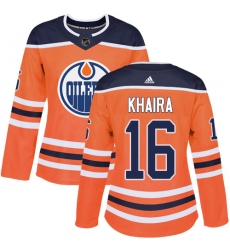Women's Adidas Edmonton Oilers #16 Jujhar Khaira Authentic Orange Home NHL Jersey