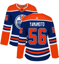 Women's Adidas Edmonton Oilers #56 Kailer Yamamoto Authentic Royal Blue Alternate NHL Jersey