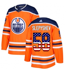 Men's Adidas Edmonton Oilers #58 Anton Slepyshev Authentic Orange USA Flag Fashion NHL Jersey