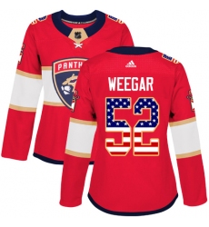 Women's Adidas Florida Panthers #52 MacKenzie Weegar Authentic Red USA Flag Fashion NHL Jersey