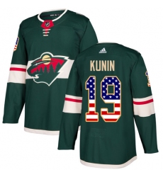 Men's Adidas Minnesota Wild #19 Luke Kunin Authentic Green USA Flag Fashion NHL Jersey