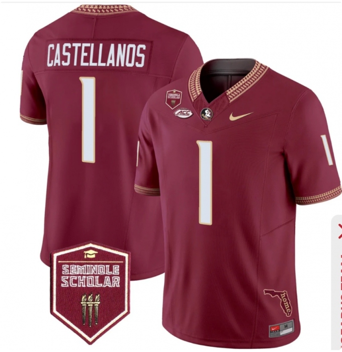 Men's Florida State Seminoles #1 Castellanos Red Limited NCAA Jersey