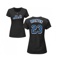 Baseball Women's New York Mets #23 Keon Broxton Black Name & Number T-Shirt