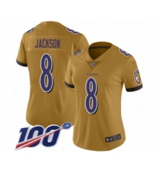 Women's Nike Baltimore Ravens #8 Lamar Jackson Limited Gold Inverted Legend 100th Season NFL Jersey Women's Nike Baltimore Ravens #8 Lamar Jackson Limited Gold Inverted Legend 100th Season NFL Jersey