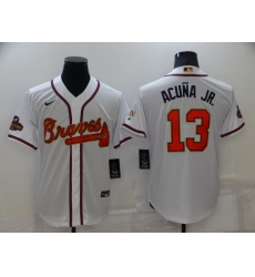 Men's Atlanta Braves #13 Ronald Acuna Jr. Nike White 2022 Gold Program Authentic Player Jersey