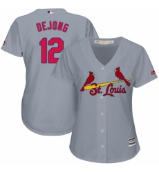 Women's Majestic St. Louis Cardinals #12 Paul DeJong Authentic Grey Road Cool Base MLB Jersey