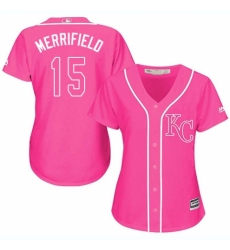 Women's Majestic Kansas City Royals #15 Whit Merrifield Replica Pink Fashion Cool Base MLB Jersey