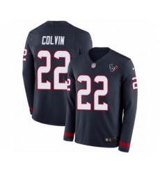 Men's Nike Houston Texans #22 Aaron Colvin Limited Navy Blue Therma Long Sleeve NFL Jersey