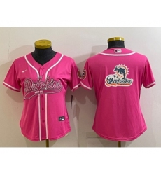 Women's Miami Dolphins Pink Team Big Logo With Patch Cool Base Stitched Baseball Jersey