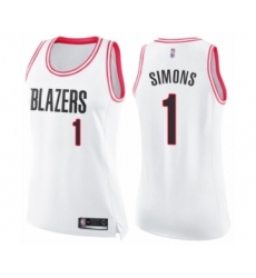 Women's Portland Trail Blazers #1 Anfernee Simons Swingman White Pink Fashion Basketball Jersey