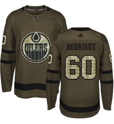 Men's Adidas Edmonton Oilers #60 Olivier Rodrigue Authentic Green Salute to Service NHL Jersey