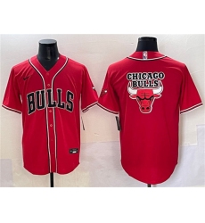Men's Chicago Bulls Team Big Logo Red Cool Base Stitched Baseball Jersey