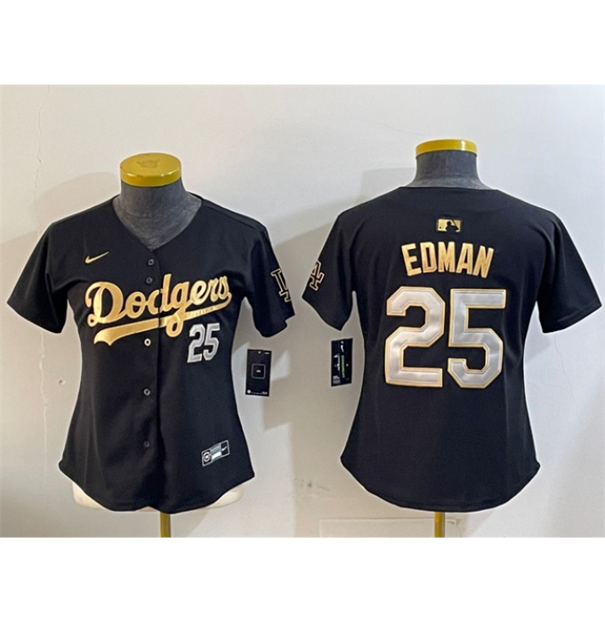 Women's Los Angeles Dodgers #25 Tommy Edman Black Gold Limited Stitched Baseball Jersey(Run Small)